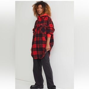 H&M Red Buffalo Plaid Teddy Shacket Size XS ( Fits very oversized)